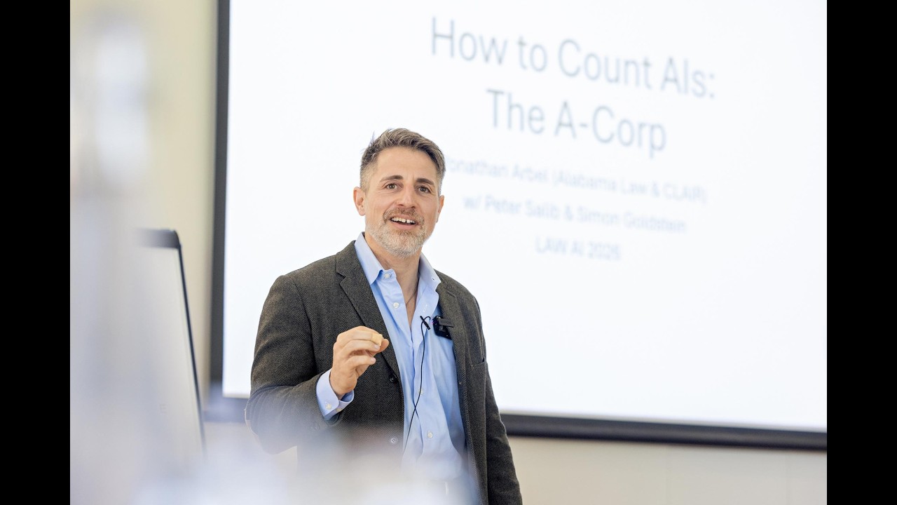 Yonathan Arbel presenting How to Count AIs at the 2026 Law-Following AI Workshop